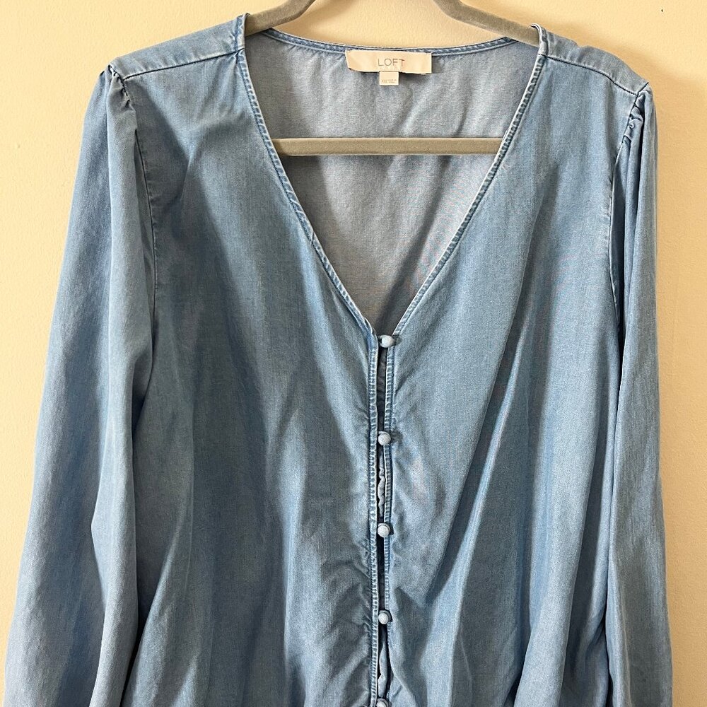 The Loft XXL Plus Denim Chambray Blouse with Tie